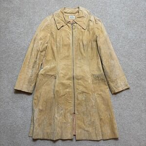 Vtg Neiman Marcus Suede Coat Womens Small Beige Leather Long Overcoat 60s 70s